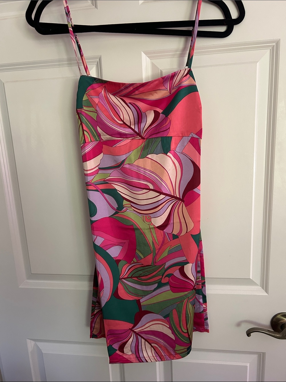 Floral Pink & Green Mini Slip Dress with Adjustable Straps